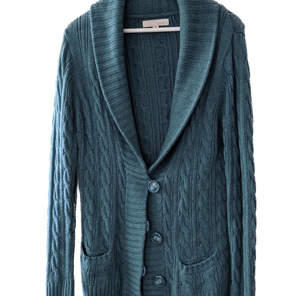 Kaisely Teal Chunky Knit Cardigan XL